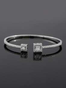 1條時尚、簡約、優雅的銅鋯石鑲嵌開口手鐲,適用於婚禮、畢業、宴會等場合 - 白色 - 查看 2