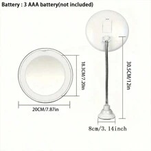 柔軟的10倍放大吸盤鏡子,led照明化妝鏡,具有日光和360度旋轉的吸盤,可攜式化妝鏡(不含電池),適用於家用浴室 - 白色 - 查看 3