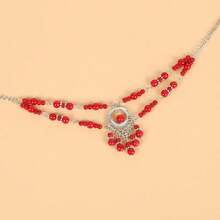 1件波希米亞風格流蘇額鏈,適合女性 - 紅色 - 查看 5