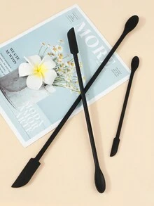 3pcs/Set Cosmetics Digging Spoon Set With Silicone Scraper, Miniature Spoons For Cream, Foundation, Liquid, Double-Ended Residual Spoon For Filling And Scrapping Tools - Black - View 6