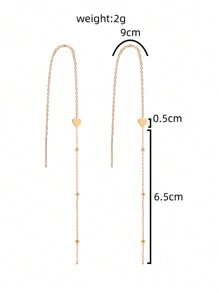 Nooxian 1 对时尚心形流苏吊坠耳环，韩式别致（珠子位置和数量、链节点随机） - 金黃色 - 查看 6