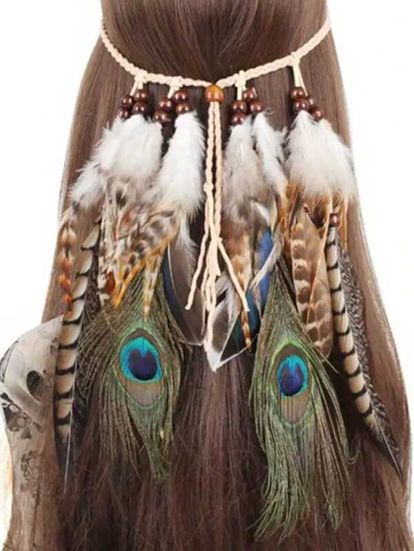 Bohemian Peacock Feather Headband With Tassel, Hair Accessories For Women/Girls Boho Carnival Mardi Gras Turban Headband Sweatband