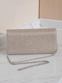 晚禮服手拿包,鑲有鑽石裝飾,適用於舞會,豪華女士手提包,配有肩帶和鏈帶 - 香檳色 - 查看 7