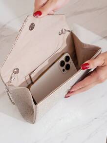 晚禮服手拿包,鑲有鑽石裝飾,適用於舞會,豪華女士手提包,配有肩帶和鏈帶 - 香檳色 - 查看 3