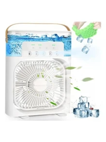 Ventilador Umidificador 2 em 1 Portátil USB com LED e Spray Refrescante - Mini Ar Condicionado para Mesa de Escritório, Casa e Estudantes  Velocidades + Envio Imediato - Multicolorido - Visão 2