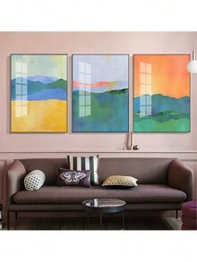 3入組北歐風格抽象多彩風景印花畫,現代極簡設計,無框牆上藝術品,適用於臥室、客廳、辦公室、咖啡廳等場所裝飾 - 杏色 - 查看 2