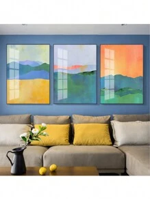 3入組北歐風格抽象多彩風景印花畫,現代極簡設計,無框牆上藝術品,適用於臥室、客廳、辦公室、咖啡廳等場所裝飾 - 杏色 - 查看 1