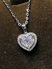 1 PC Glamorous Heart Cubic Zirconia Heart Necklace Pendant For Women Valentine'S Day Gift Wedding Jewelry Valentines,Mom,Mother,Mother's Day,Gift