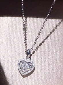 1 PC Glamorous Heart Cubic Zirconia Heart Necklace Pendant For Women Valentine'S Day Gift Wedding Jewelry Valentines,Mom,Mother,Mother's Day,Gift