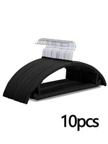 10入組黑色絨面防滑衣架,加厚塑料外衣架,適用於成人衣服晾曬,創意簡約