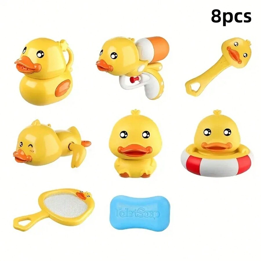 8pcs Brighten Up Bath Time With These Adorable  Yellow Duck Swimming Toys - Perfect For Kids' Baths And Swimming Pools! - Yellow - View 1