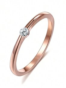 LEKANI S925純銀女士簡約美式幾何戒指,帶石頭 - 玫瑰金 - 查看 1