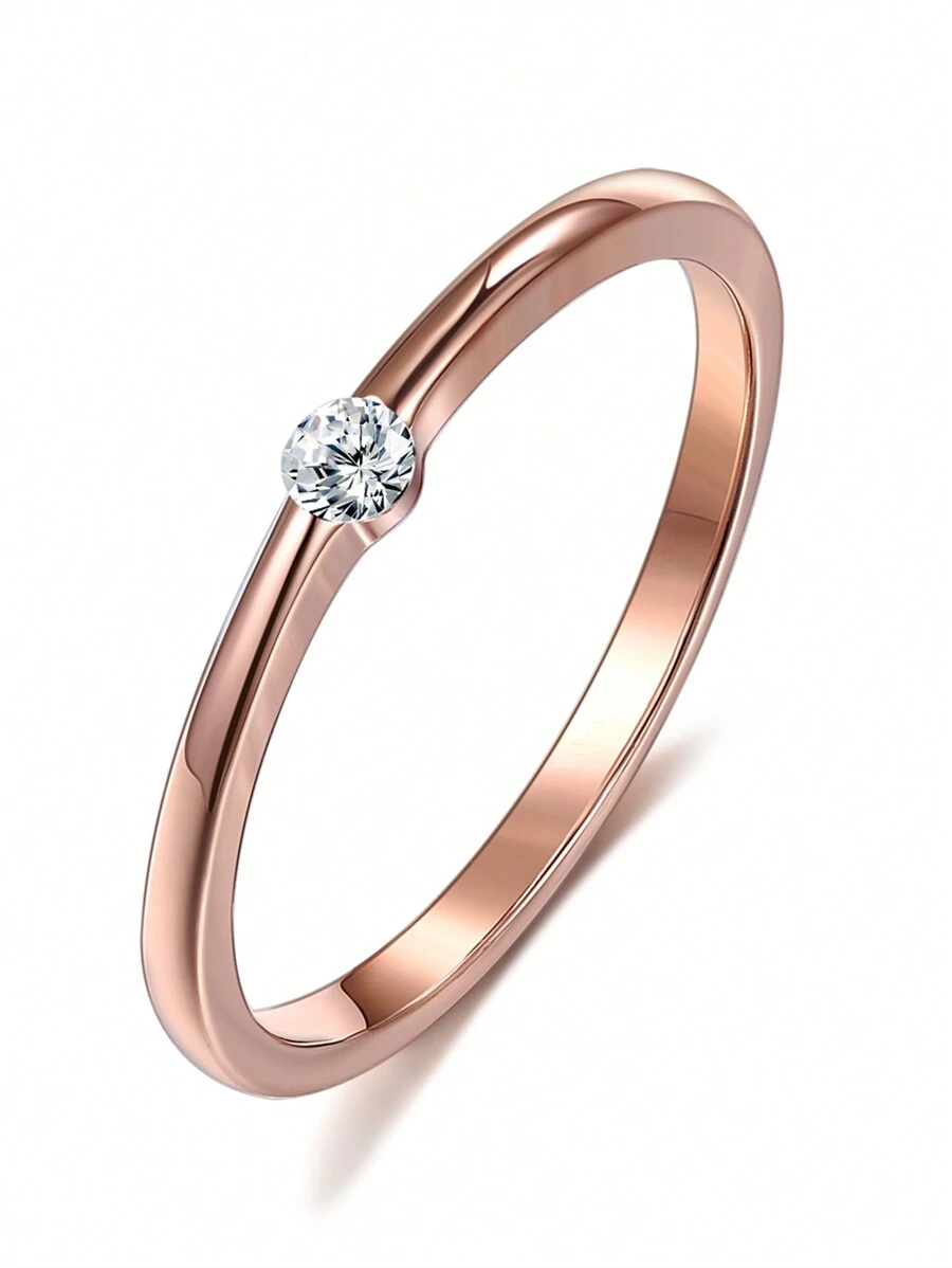 LEKANI S925純銀女士簡約美式幾何戒指,帶石頭 - 玫瑰金 - 查看 1