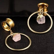 2 件装不锈钢耳洞肉体穿孔塞天然石吊坠耳塞身体穿孔首饰礼物 - 石頭吊墜 - 查看 9