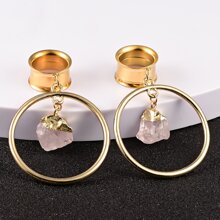 2 件装不锈钢耳洞肉体穿孔塞天然石吊坠耳塞身体穿孔首饰礼物 - 石頭吊墜 - 查看 5