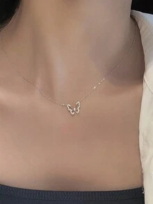 1入組純銀方晶鋯石蝴蝶吊墜項鍊