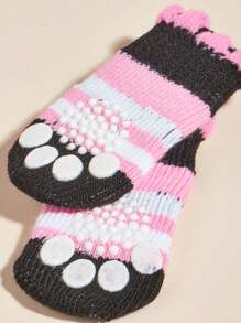 4pairs/Set Pink Striped Crown Patterned Socks - Pink - View 4