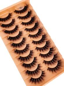 10 對/套 3d 人造水貂毛假睫毛,纖細,自然,短,濃密經典捲曲化妝假睫毛 - 眼尾拉長款 - 查看 8