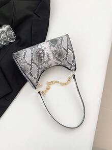 2023新款蛇紋肩背包,高端時尚外觀 - 灰色 - 查看 6