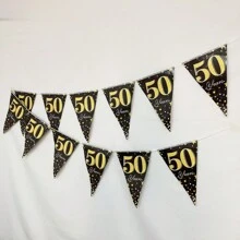12 件/包黑色和金色 50 岁生日庆祝横幅，圣诞节 - 黑色 - 查看 3