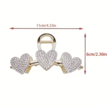 1只鑲嵌鑽石心形髮卡,適用於粗、細、捲曲髮質,是女性日常裝飾的完美選擇 - 金色 - 查看 3