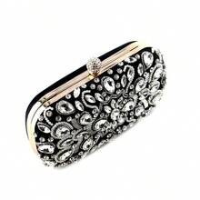 GLOIG鑲嵌水晶石女士派對晚宴包，珍珠飾面設計，帶肩帶手提袋，適用於婚禮 - 黑與白 - 查看 3