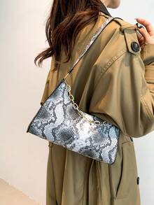 2023新款蛇紋肩背包,高端時尚外觀 - 灰色 - 查看 2