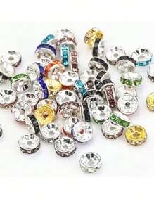 50/100/200pcs/Set Copper Beads With Rhinestone Insets For Jewelry Making, Bracelet, Necklace, Pendant