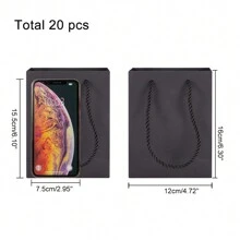 黑色禮品袋,小禮品袋 20 包帶手柄紙質禮品袋 帶手柄黑色禮品袋 4.7x2.2x6.3 英寸 - 黑色 - 查看 2