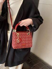 女士手提包精美酒红色圣诞礼品包大容量单肩包，包包女士优雅 - 玫瑰紅 - 查看 10