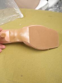 女士亮面皮革高跟凉鞋，新款夏季时尚露趾系带细高跟一脚蹬，百搭派对海滩休闲橡胶防滑外底 - 駝色 - 查看 8