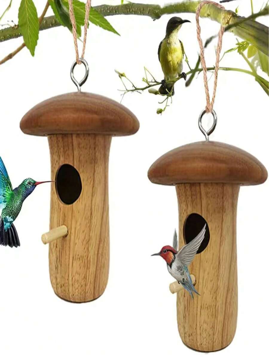戶外蜂鳥窩,天然木質掛式蜂鳥巢,自然風味,適用於野生鳥類1pc - 黃色 - 查看 1