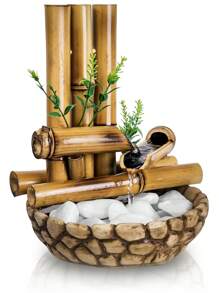 Fonte Bambu De Mesa Feng Shui Agua Cascata Decorativa 26cm - Marrom + LED - Visão 4