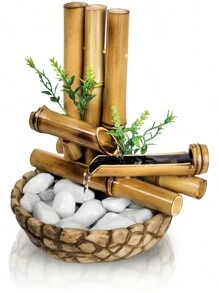 Fonte Bambu De Mesa Feng Shui Agua Cascata Decorativa 26cm - Marrom + LED - Visão 6