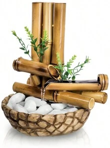 Fonte Bambu De Mesa Feng Shui Agua Cascata Decorativa 26cm - Marrom + LED - Visão 5