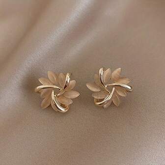 1 Pair Rotating Flower Cat Eye Stone Sun Stud Earrings Friendship Gift For Wife And Friend Elegant Halloween