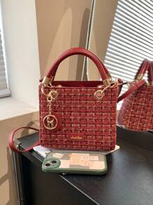 女士手提包精美酒红色圣诞礼品包大容量单肩包，包包女士优雅 - 玫瑰紅 - 查看 3