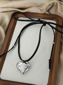 1件欧美风格个性化可爱心形吊坠项链，长款可调节毛衣链 - 彩色 - 查看 6