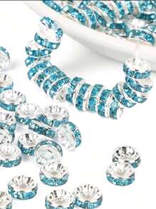 50/100/200pcs/Set Copper Beads With Rhinestone Insets For Jewelry Making, Bracelet, Necklace, Pendant