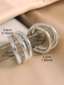 1pair Fashionable Metallic European And American Style Exaggerated Hoop Earrings For Women - Silver - View 6