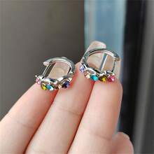 1對銀色彩虹橋設計精緻多色小耳環,獨特的顏色搭配 - 銀色 - 查看 5