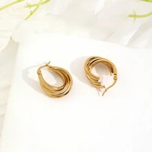 Stainless Steel Circle Hoop Earrings For Women, Versatile 18k Gold Plated Titanium Steel Earrings - Gold - View 1