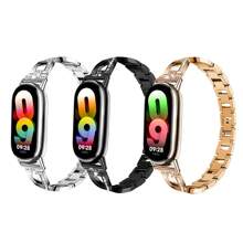 Strap Compatible With Xiaomi Mi Band 8, Stainless Steel Material, Metal Wistband - Rose Gold - View 1