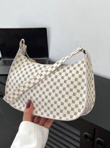 幾何單肩包純色壓花幾何單肩包拉鍊腋下女單肩包壓花單肩包時尚復古拉鍊包休閒防水手提包適合青少年女大學生白領非常適合辦公室上班商務通勤女性最佳工作包裹 - 米色 - 查看 1