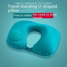 1pc Press Type Inflatable U-Shaped Pillow, Travel Neck Pillow, Foldable And Portable With Plush Surface For Inflation - Green - View 5