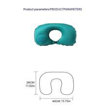 1pc Press Type Inflatable U-Shaped Pillow, Travel Neck Pillow, Foldable And Portable With Plush Surface For Inflation - Green - View 2