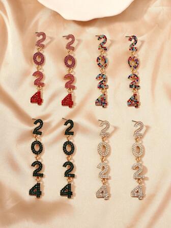 1對個人風格的鑽石數字新年女士休閒假日耳環，充滿優雅