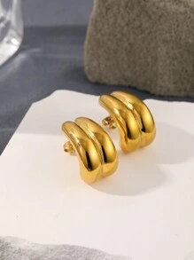 1對歐美風格不褪色不銹鋼雙層耳環,女性高端奢華時尚耳釘 - 雙層耳釘 - 查看 3