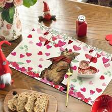 4 件餐墊,貓咪心情人節餐墊,32x42 公分週年紀念、婚禮、節慶桌墊,適合派對、廚房、餐飲 - 彩色 - 查看 7