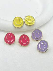 3對/組時尚極簡鋅合金可愛微笑臉耳釘 - 彩色 - 查看 1